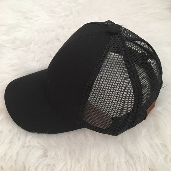 NEW Black Ponytail Hat Baseball Cap - Picture 3 of 5
